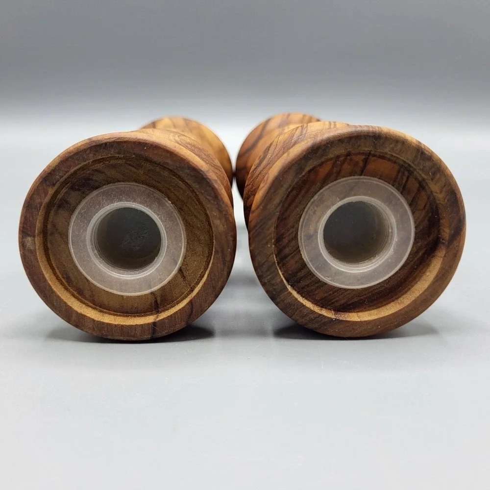 Vintage Salt and Pepper Shakers Olive Wood Hand Turned Brown Decorative